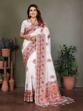 Joban Fashion White Thread Woven Pashmina Sarees | Grocsy