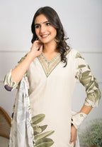 Festive Wear Ethnic White frencs crepe With Cotton Lining Stitched Suit With Dupatta - Tanisha | Grocsy