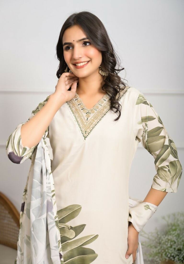 Festive Wear Ethnic White frencs crepe With Cotton Lining Stitched Suit With Dupatta - Tanisha | Grocsy