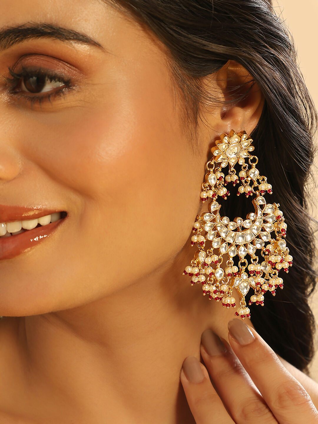 Nuyug 22K Gold Plated Pearl Empress Chandbali Earrings | Grocsy