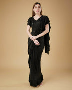 Black Imported Crush Solid Ready to Wear Saree with stitched Blouse - Aayan | Grocsy