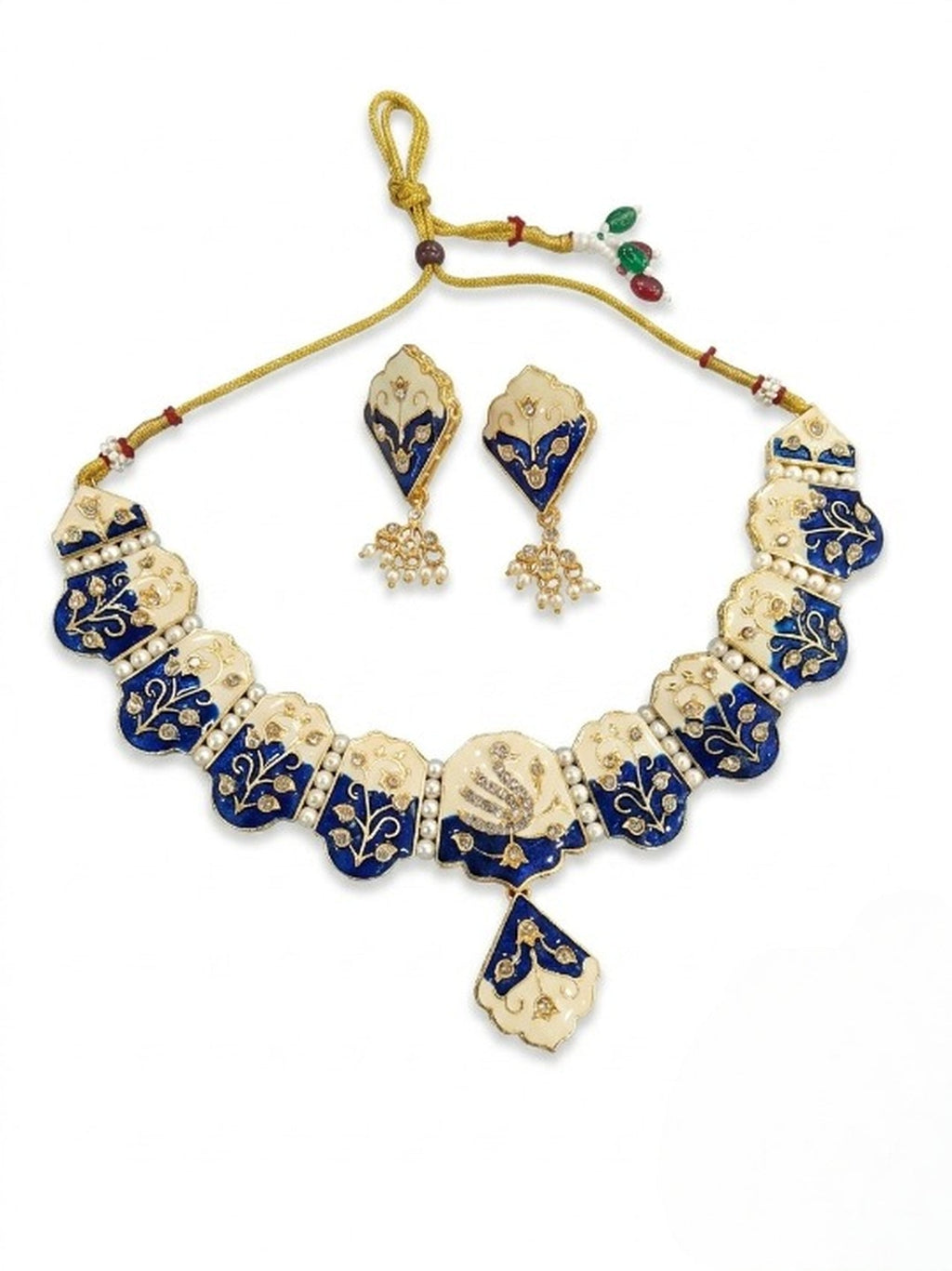 Jewel City Multicolor Meenakari Peacock Necklace Set With Pearl Earrings | Grocsy