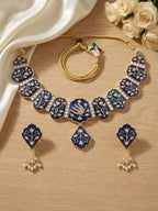 Jewel City Blue Meenakari Peacock Necklace Set With Pearl Earrings | Grocsy