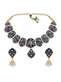Jewel City Blue Meenakari Peacock Necklace Set With Pearl Earrings | Grocsy