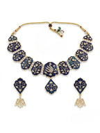 Jewel City Blue Meenakari Peacock Necklace Set With Pearl Earrings | Grocsy