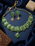 Jewel City Green Meenakari Peacock Necklace Set With Pearl Earrings | Grocsy