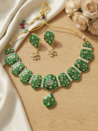 Jewel City Green Meenakari Peacock Necklace Set With Pearl Earrings | Grocsy