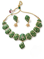 Jewel City Green Meenakari Peacock Necklace Set With Pearl Earrings | Grocsy