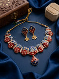 Jewel City Multicolor Meenakari Peacock Necklace Set With Pearl Earrings|Festival Jewelry | Grocsy