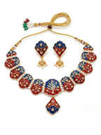 Jewel City Multicolor Meenakari Peacock Necklace Set With Pearl Earrings|Festival Jewelry | Grocsy
