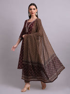 Joban Fashion Black Cotton Buti Printed & Embroidery Work Kurta With Trousers & Dupatta Set | Grocsy