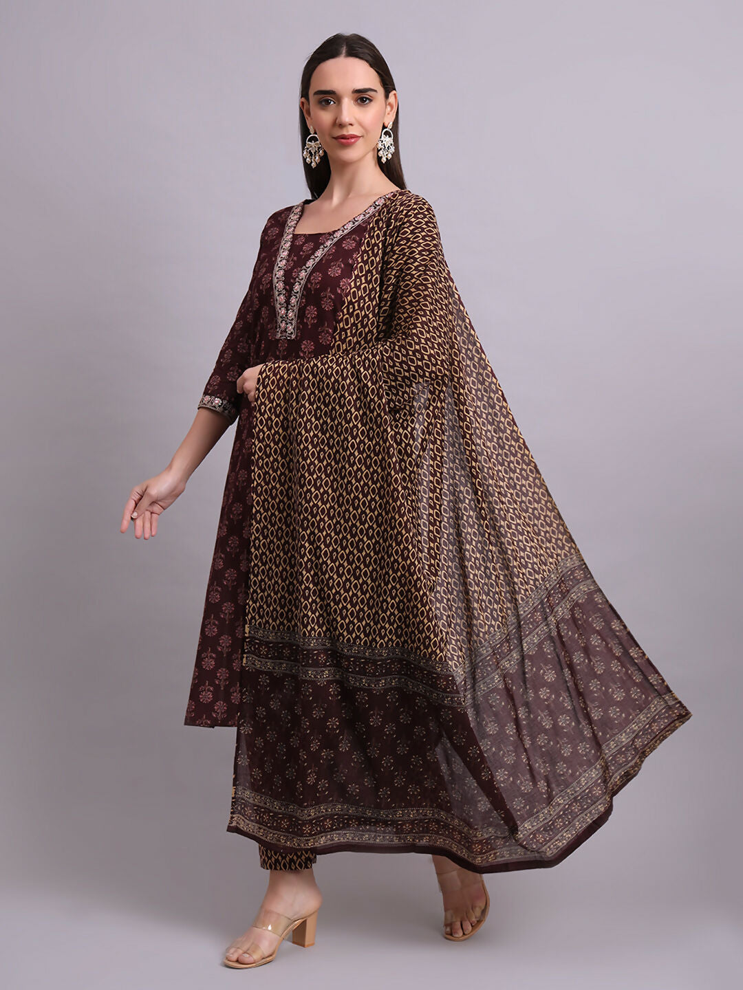 Joban Fashion Black Cotton Buti Printed & Embroidery Work Kurta With Trousers & Dupatta Set | Grocsy