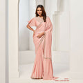 Peach Crepe Satin Silk Sequence & Handwork Saree With Unstitched Blouse - Norita Saanjh | Grocsy