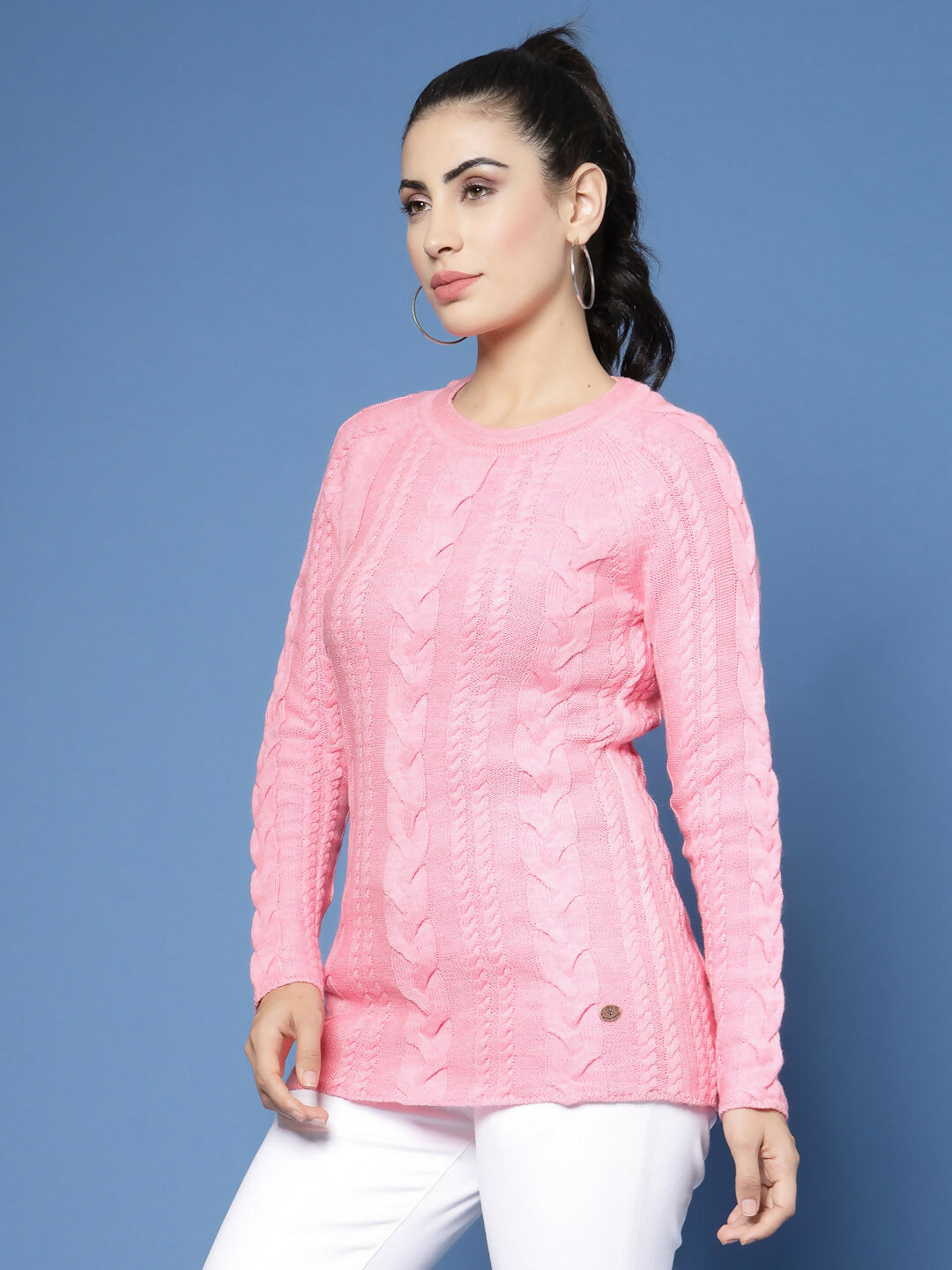 Women Pink Acrylic Self Design Winter Dress - Wool Trees | Grocsy
