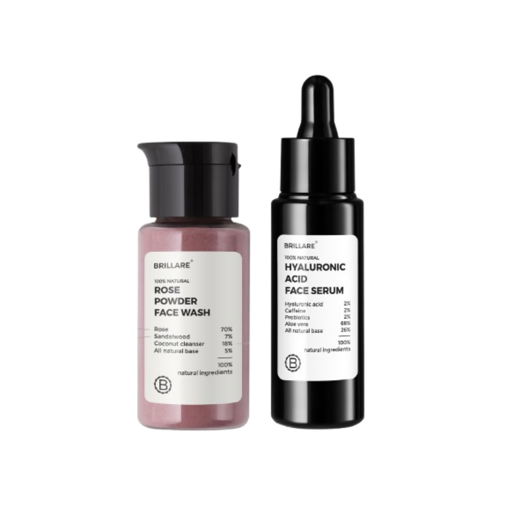 Brillare 2% Hyaluronic Acid Face Serum & Rose Powder Face Wash | Grocsy