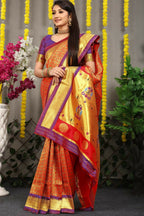 Jyoti Fashion Women's Maroon Banarasi Silk Zari Woven Saree with Blouse | Grocsy