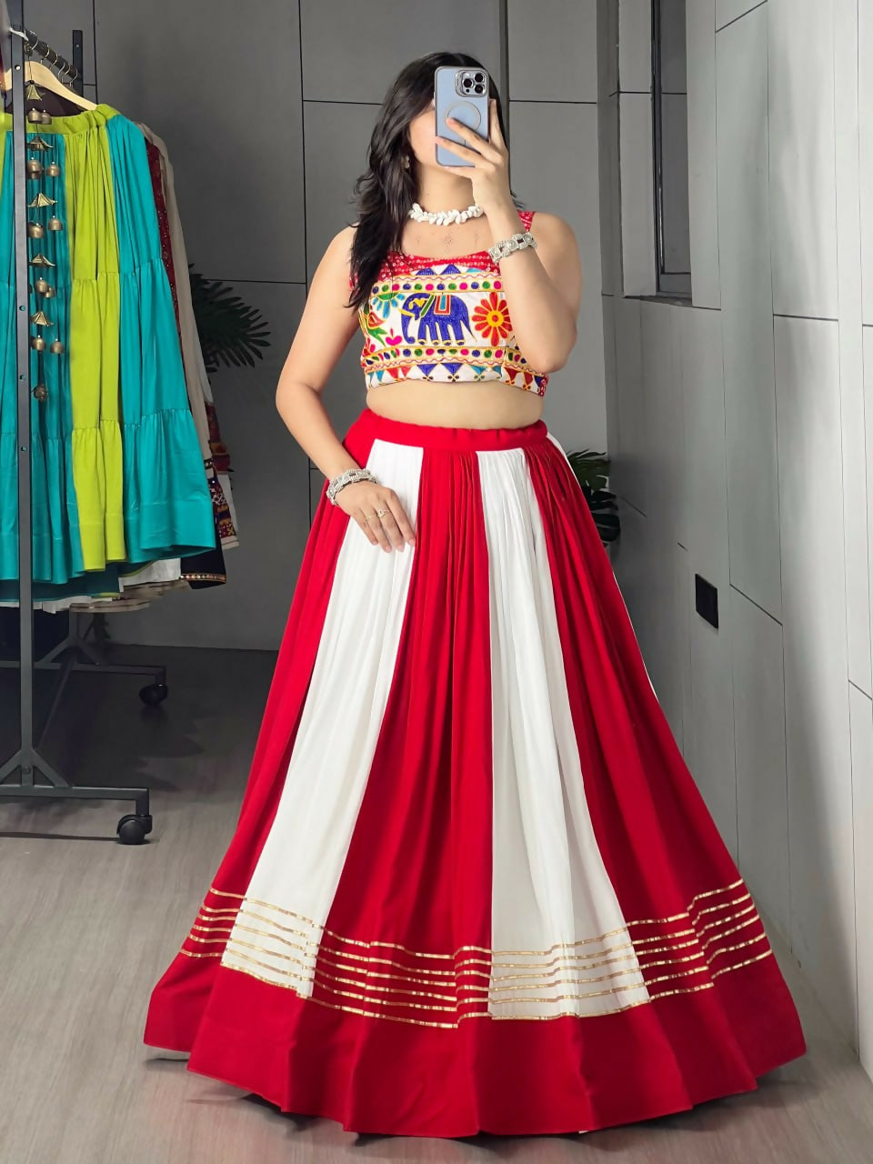 Yash Enterprise Multi Color Rayon Embroidery Semi Stitched Navratri Chaniya Choli | Grocsy