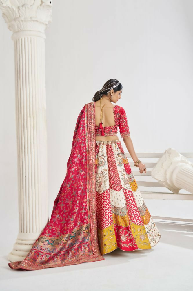 Kesar Fab White Banarasi Silk Embroidered Lehenga | Grocsy