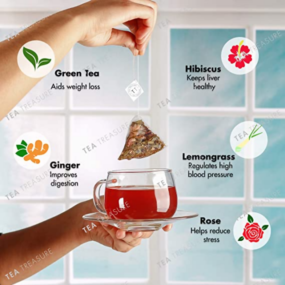 Tea Treasure Hibiscus Green Tea Bags | Grocsy