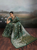 Shree Shyam Fashion Bottle Green Silk Blend Saree | Grocsy