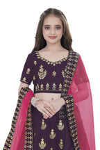 Dwiden Purple Kamal Tafetta Sattin Semi-Stitched Girl's Lehenga Choli | Grocsy