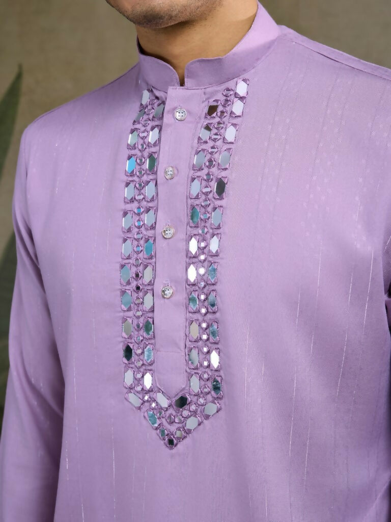 Vastranavya Dusty Pink Exclusive Viscose Rayon Festival Wear Real Mirror Work Kurta with Dupatta | Grocsy