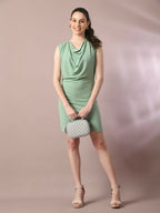 Myshka Women's Sea Green Solid Cowl Neck Bodycon Party Dress | Grocsy