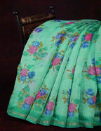 Rama Green Floral Design Semi Chanderi Saree By Gayathri Reddy Designer Studio | Grocsy