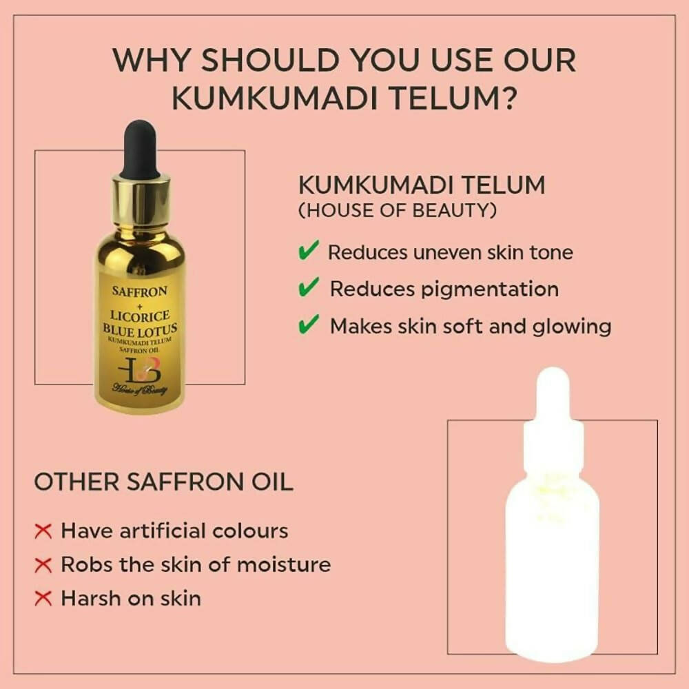 House of Beauty Kumkumadi Telum (Saffron Oil), Saffron Night Serum Facial Oil | Grocsy