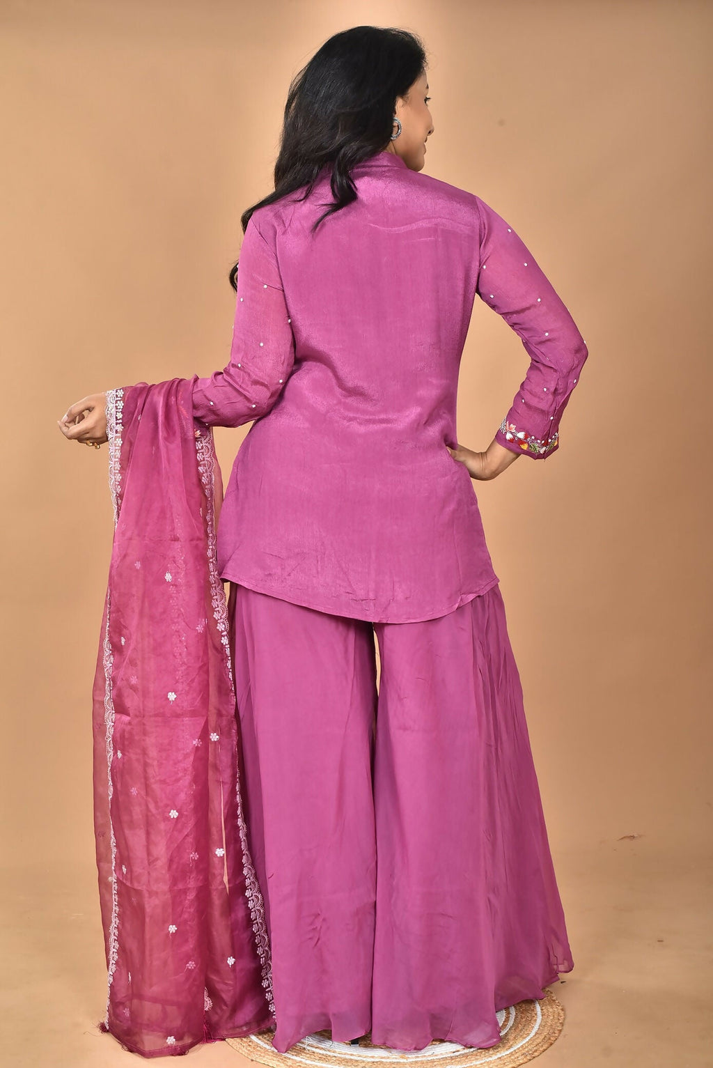 Morchari Women And Hand Embroidery Palazzo Set-Purple | Grocsy