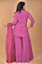 Morchari Women And Hand Embroidery Palazzo Set-Purple | Grocsy