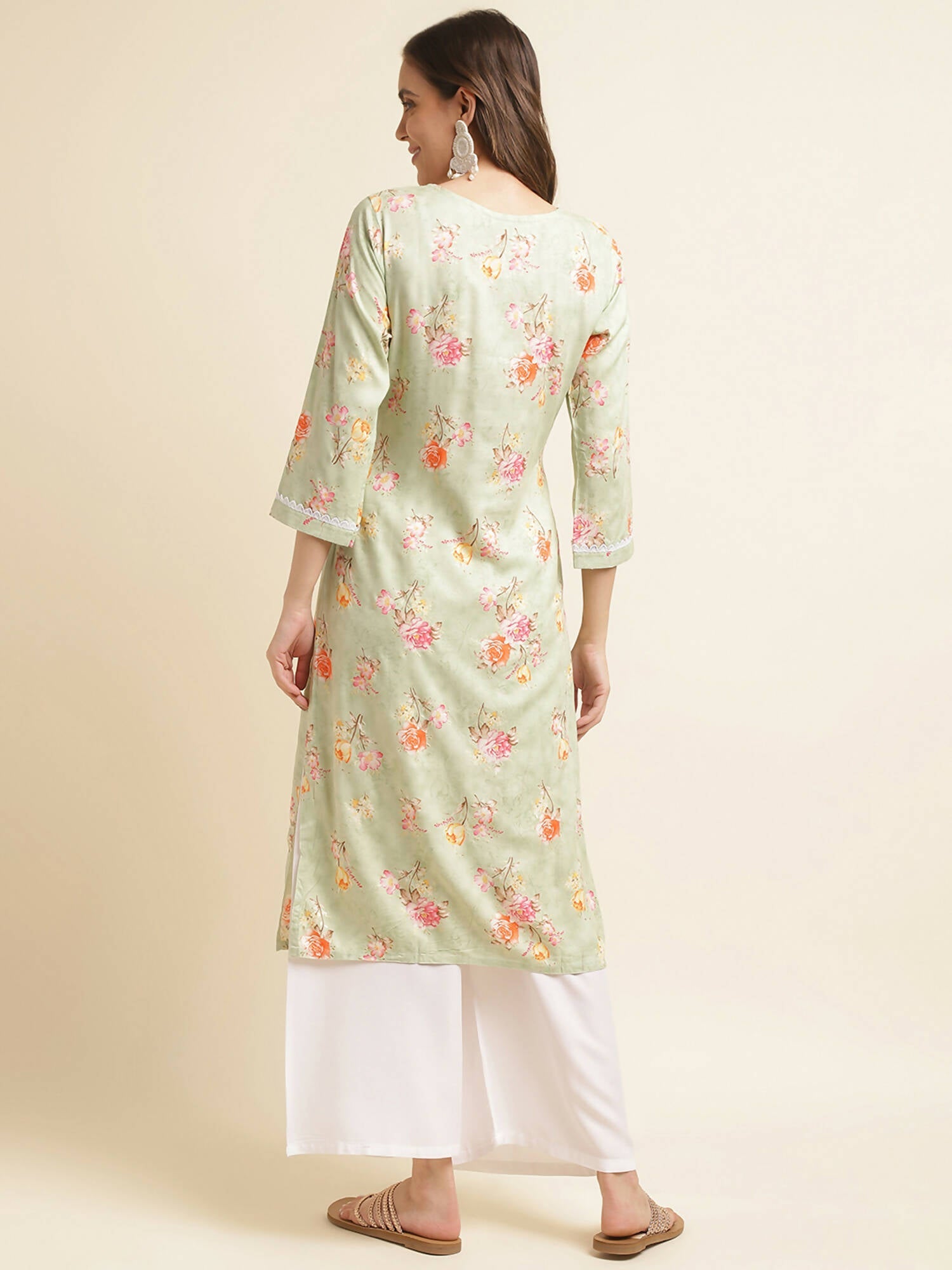 Green Poly Rayon Floral Printed Straight Kurta - Prasuti | Grocsy