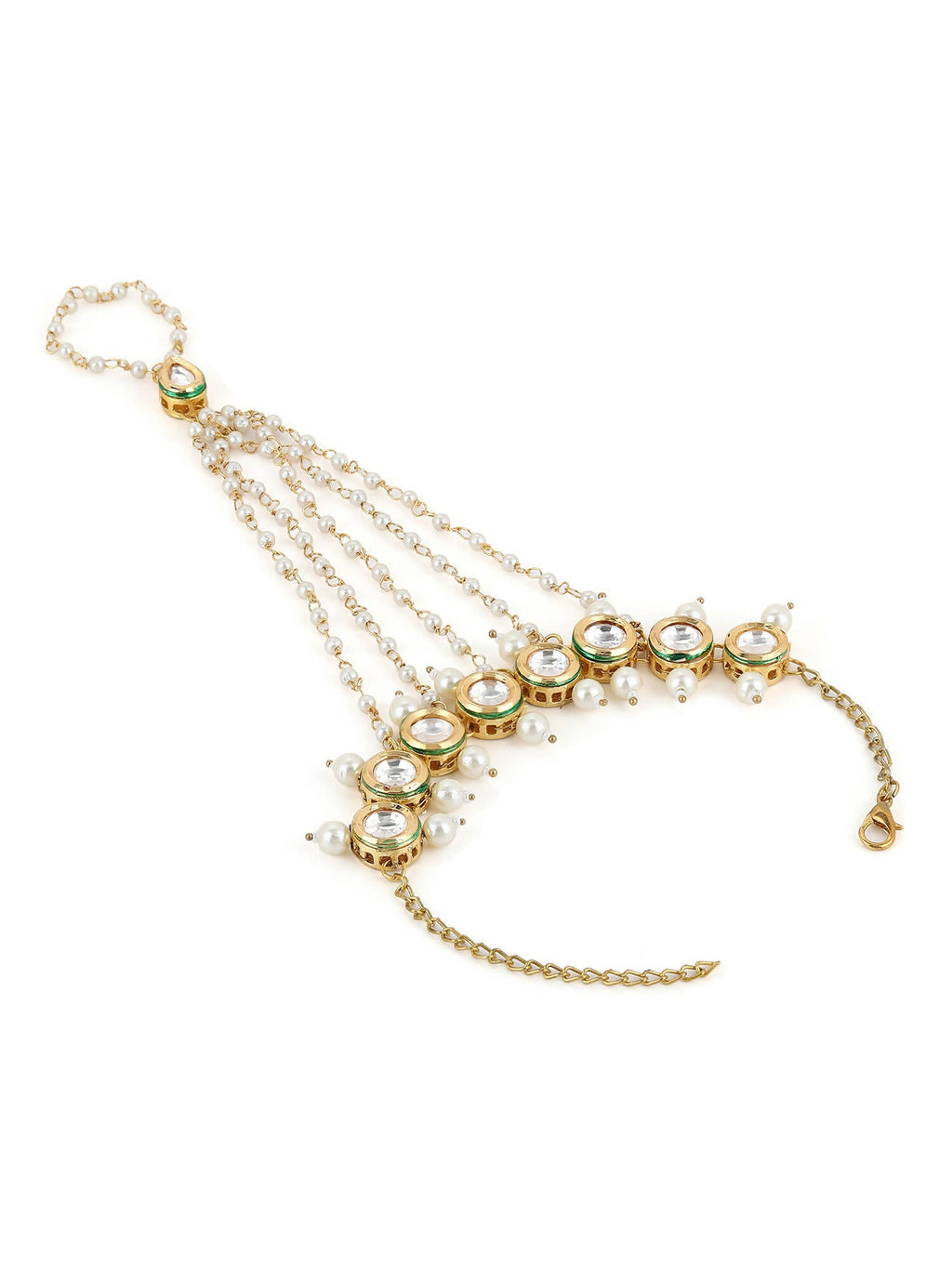 Women's Gold-Toned White Brass Kundan Gold-Polished Link Bracelet - Ruby Raang | Grocsy