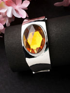 NVR Women Silver-Toned Topaz Rhodium-Plated Kada Bracelet | Grocsy