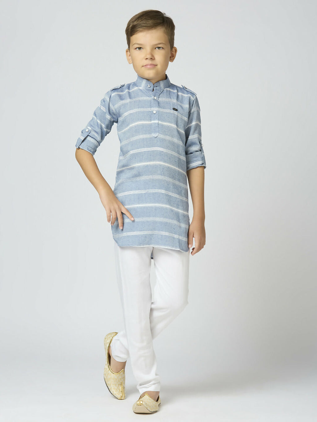 Joban Fashion Kids Island Full Sleeves Cotton Kurta and Pyjama Set with Strip - Blue | Grocsy