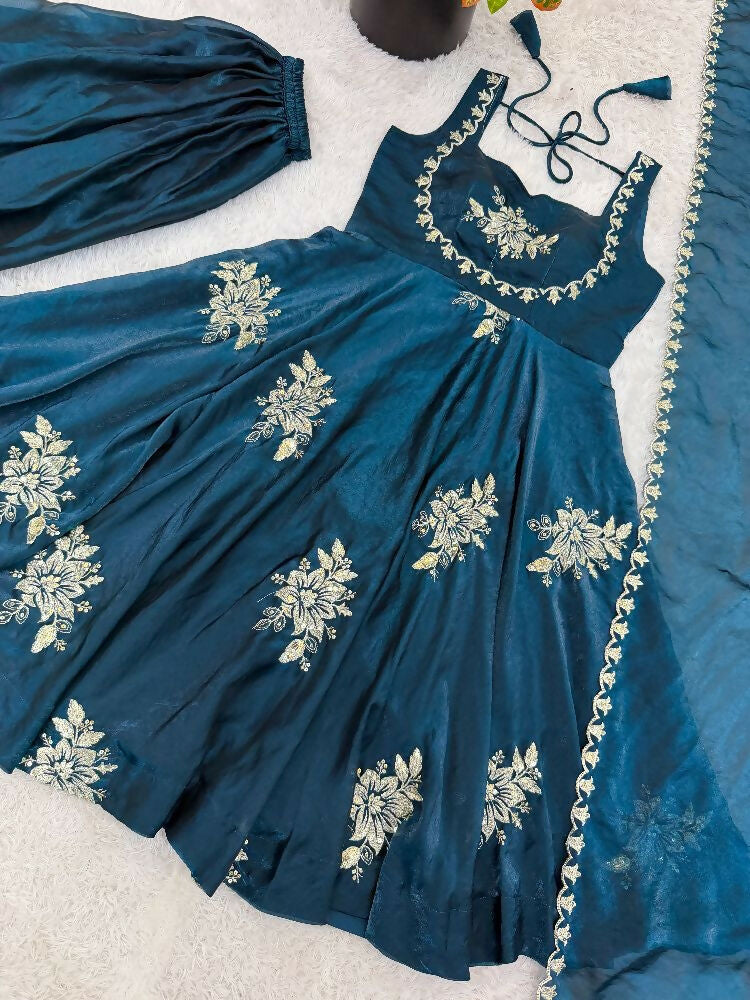 Teeya Creation New Womens Trendy Embroidery Sequence Work Blue Kurta Set | Grocsy