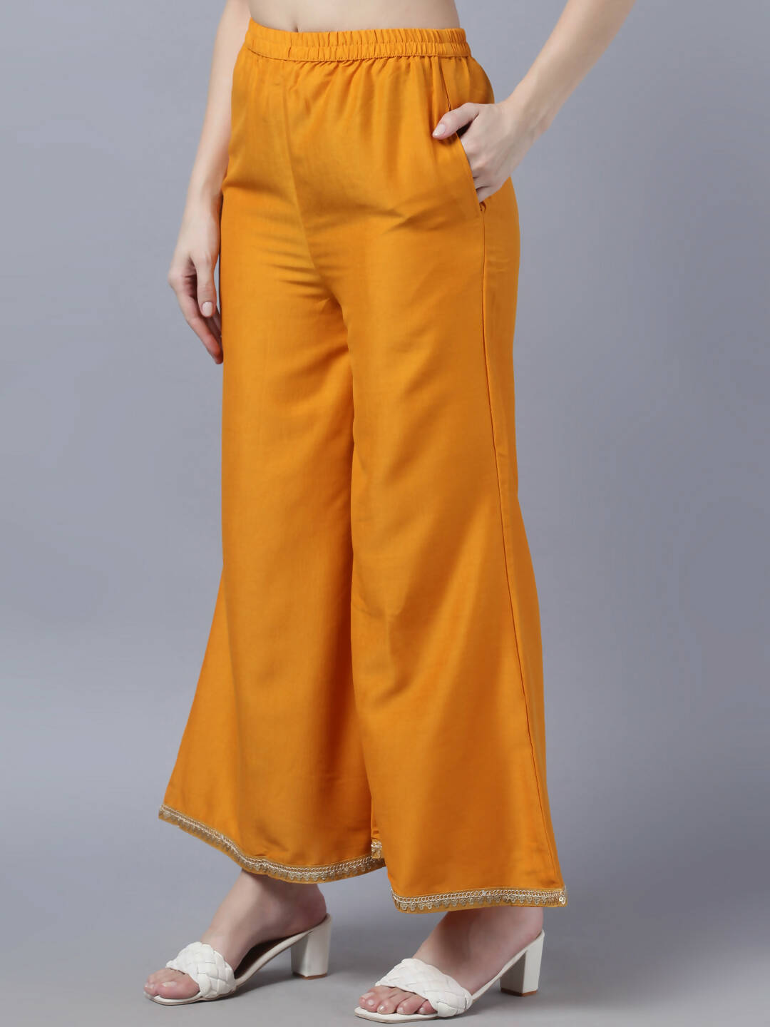 Myshka Women Yellow Panelled Kurta with Palazzos With Dupatta | Grocsy