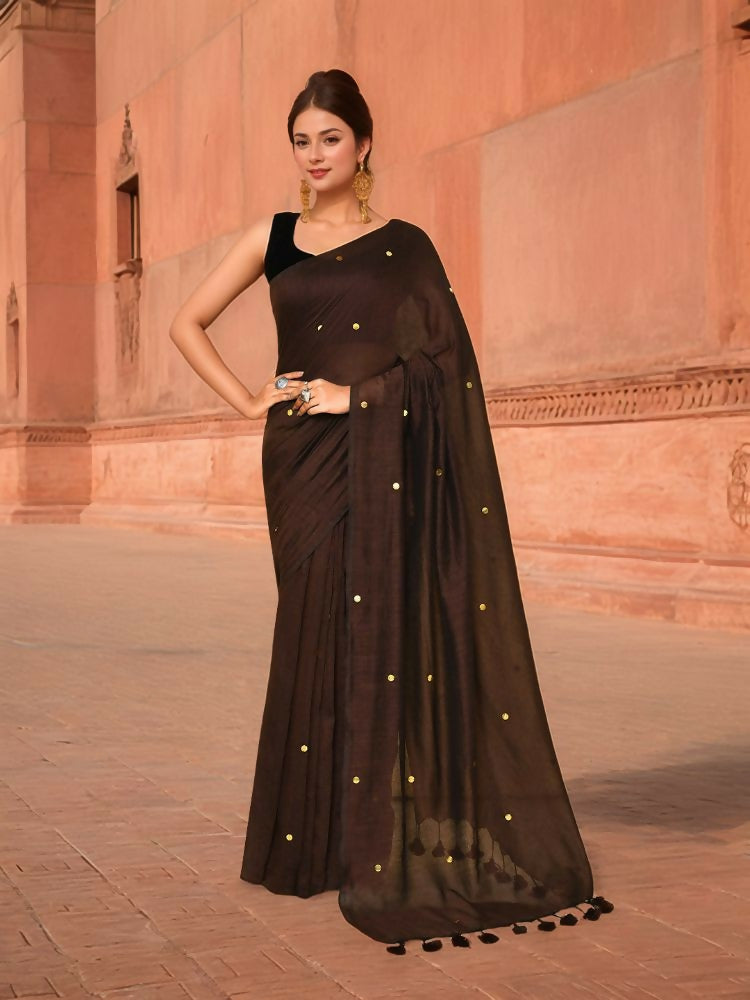 Joban Fashion Women Coffee Brown Trendy Cotton Saree | Grocsy