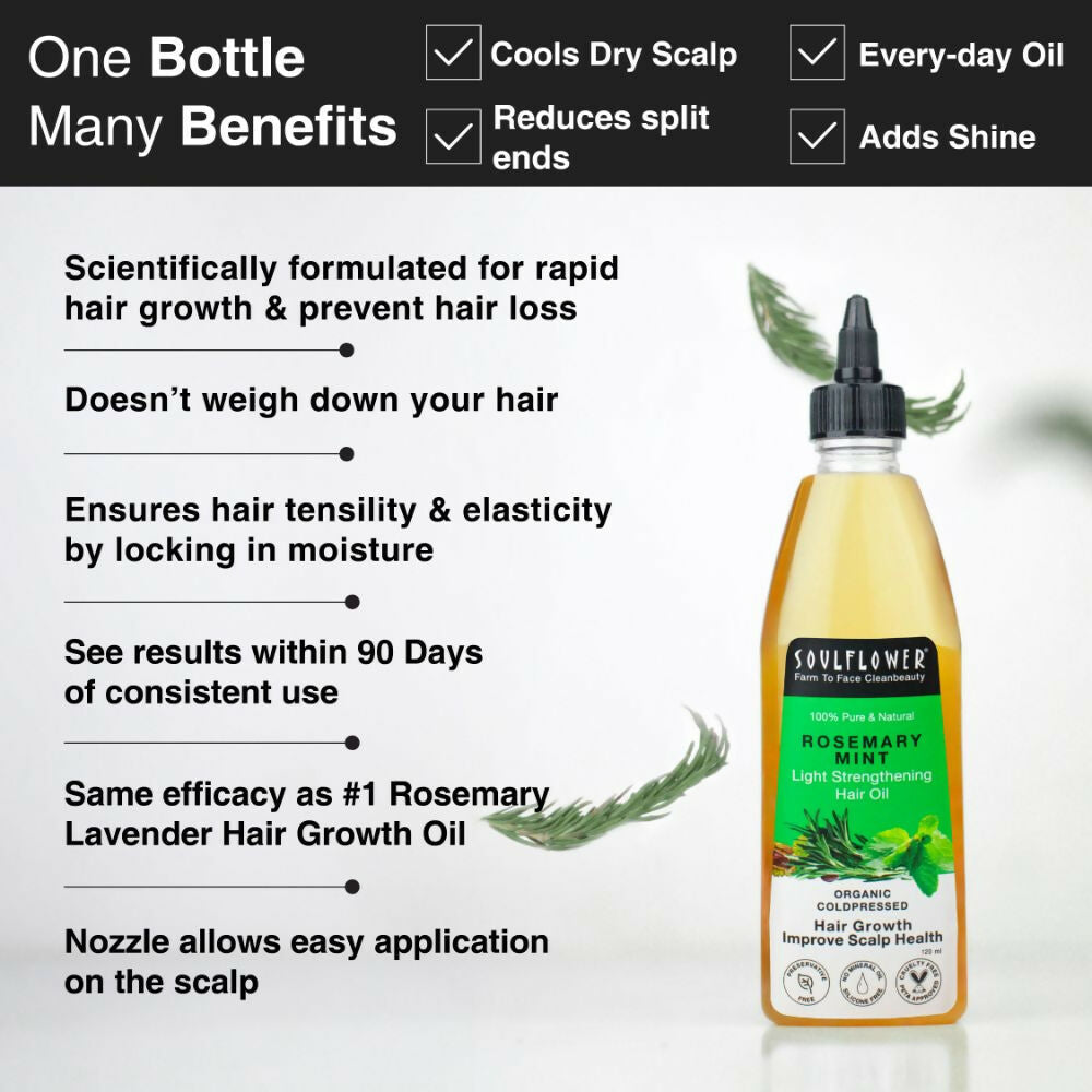 Soulflower Rosemary Mint Hair Growth Oil For Hair Fall & Dandruff Control, Light Hair Oil | Grocsy