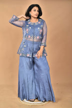 Morchari Women And Hand Embroidery Palazzo Set-Grey | Grocsy
