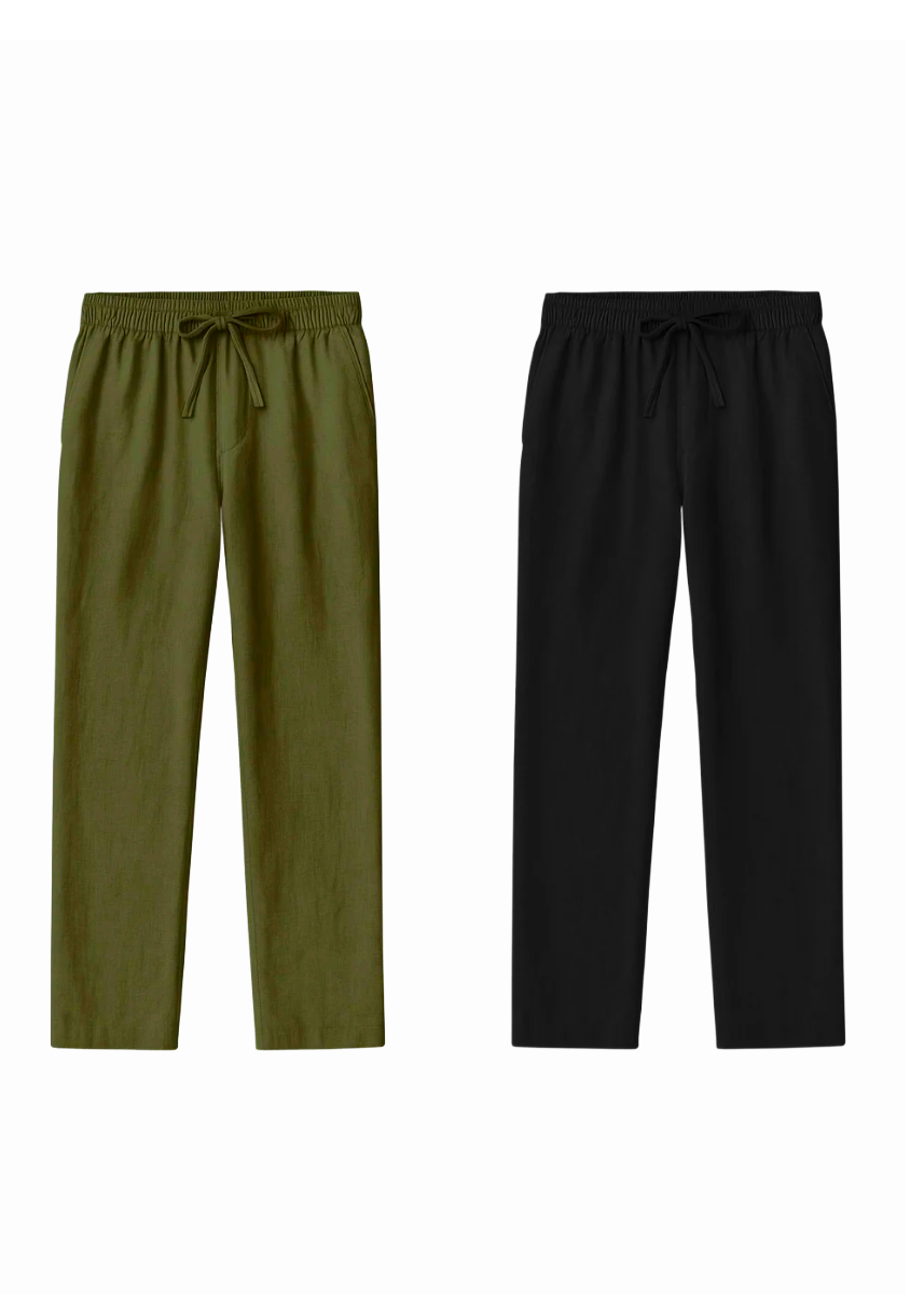 Fabmade Men’S Linen Pajama Combo – Olive & Black(Pack Of 2) | Grocsy