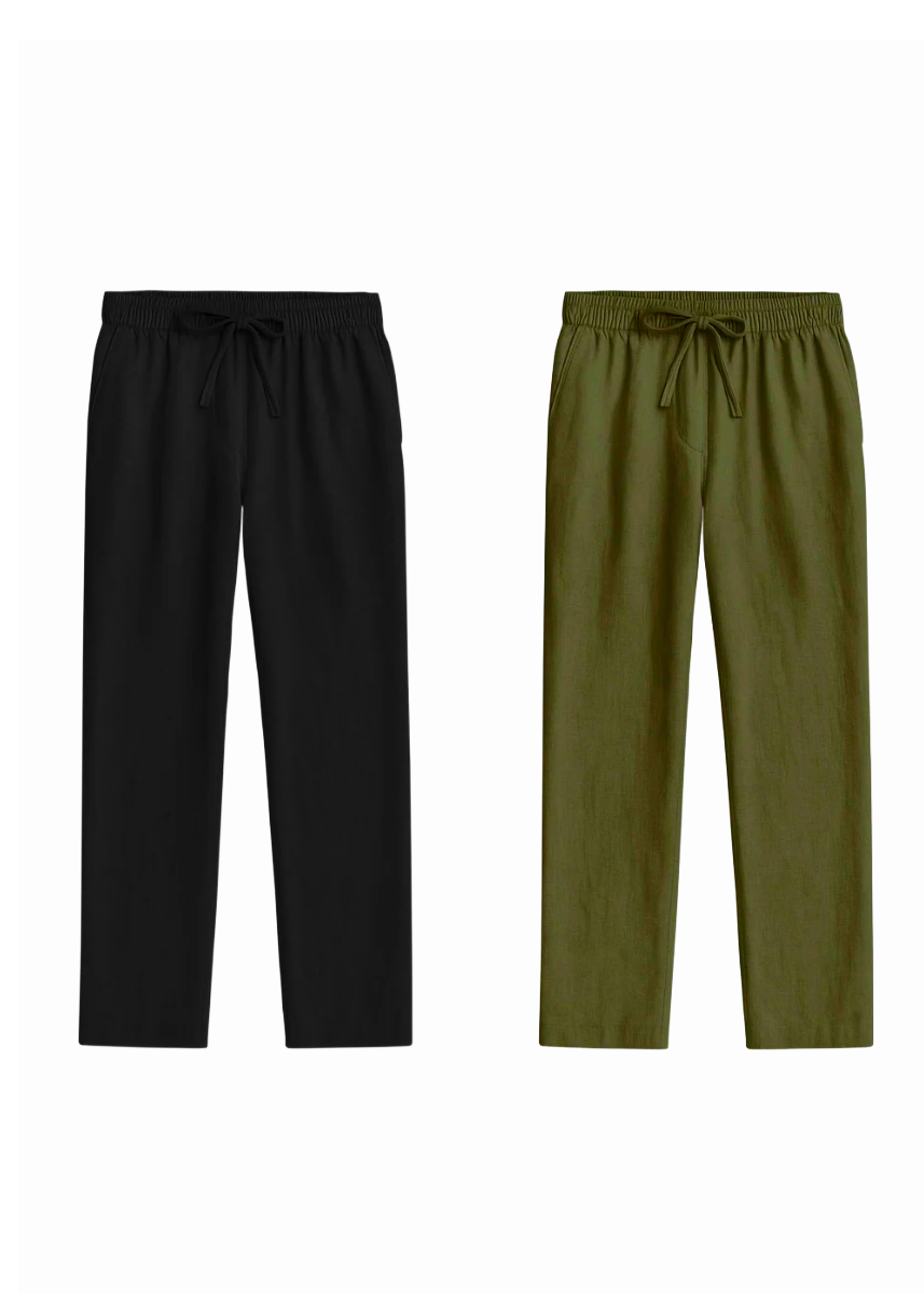 Fabmade Men’S Linen Pajama Combo – Olive & Black(Pack Of 2) | Grocsy