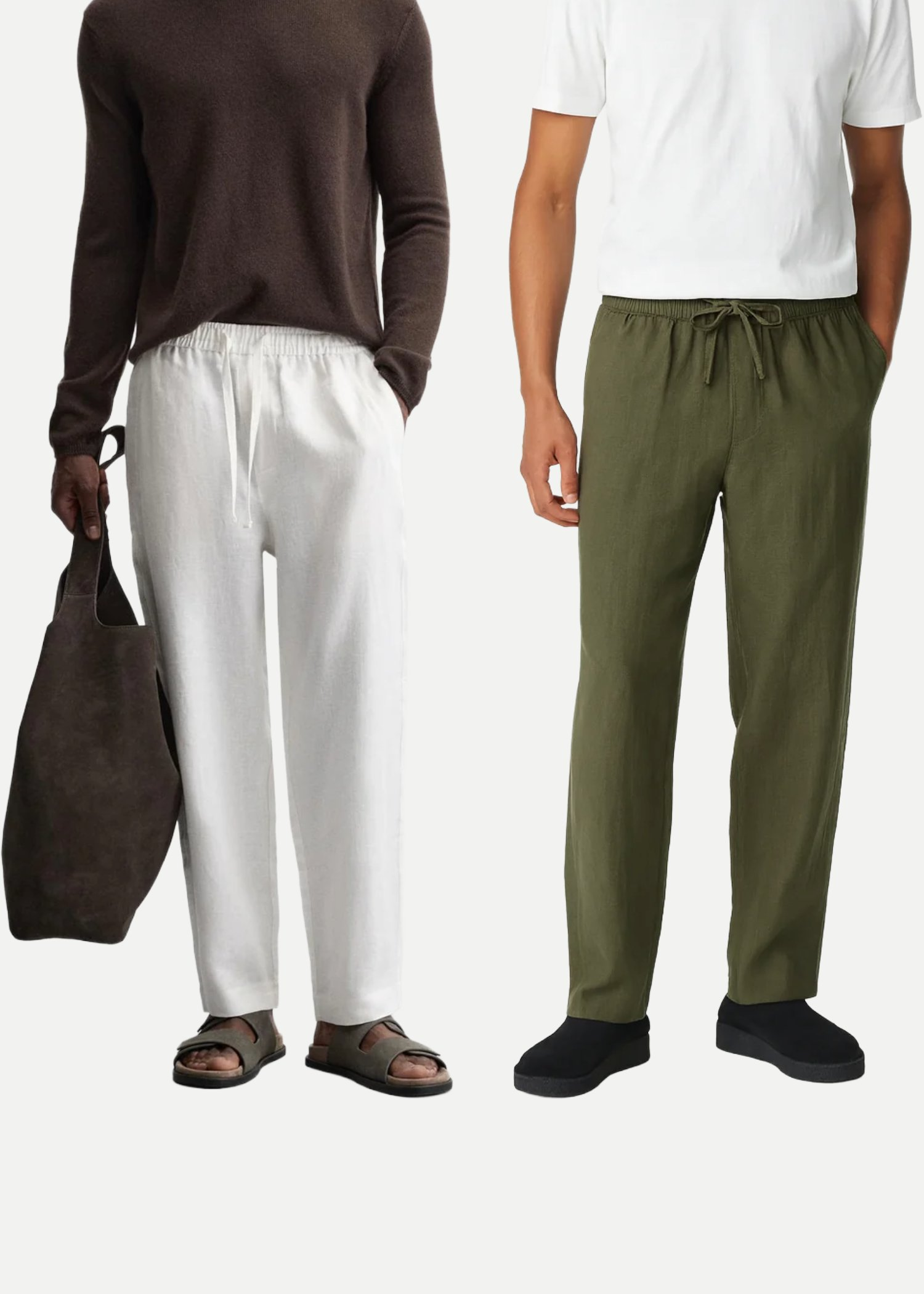 Fabmade Men’S Linen Pajama Combo – Olive & White (Pack Of 2) | Grocsy