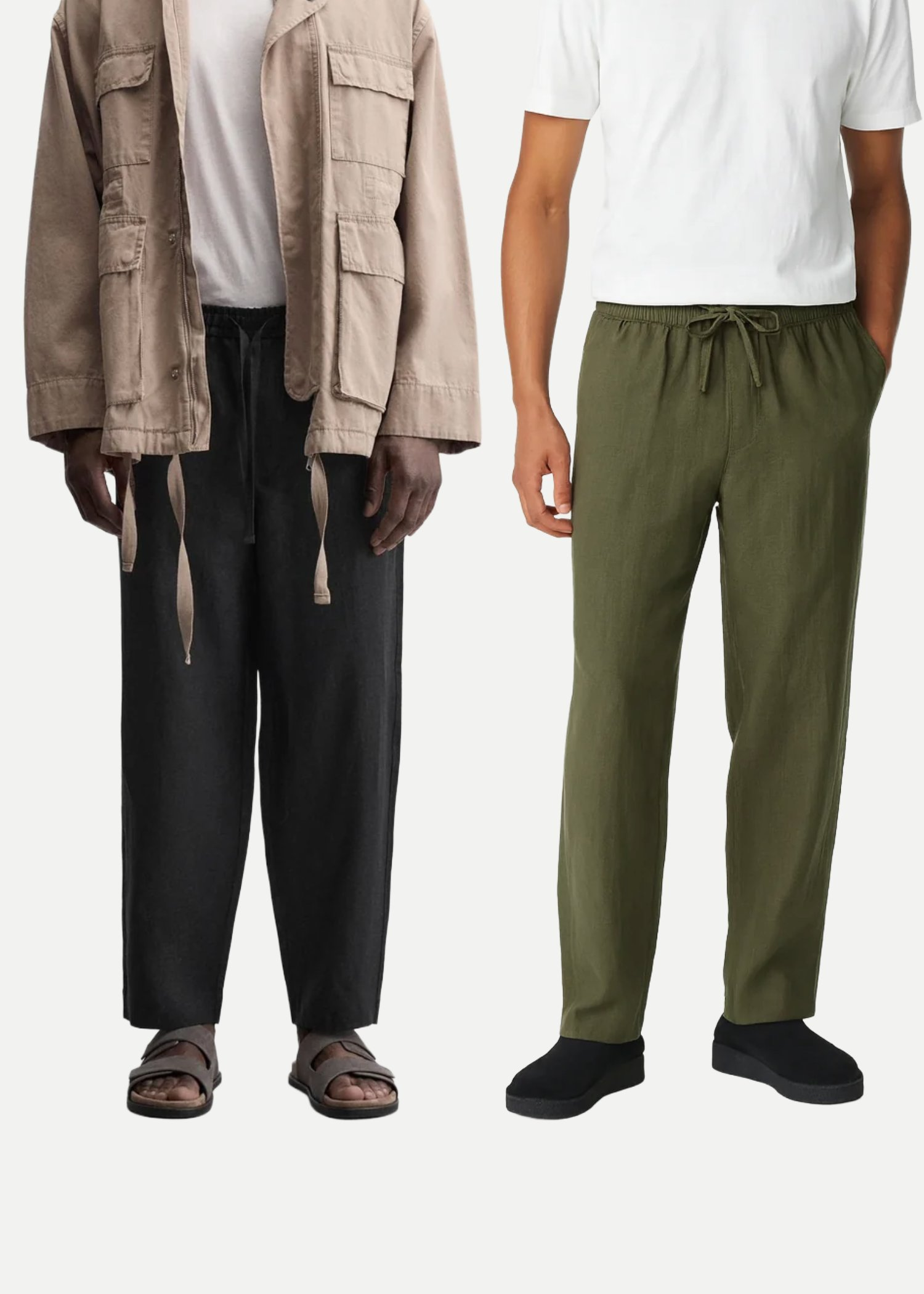 Fabmade Men’S Linen Pajama Combo – Olive & Black(Pack Of 2) | Grocsy