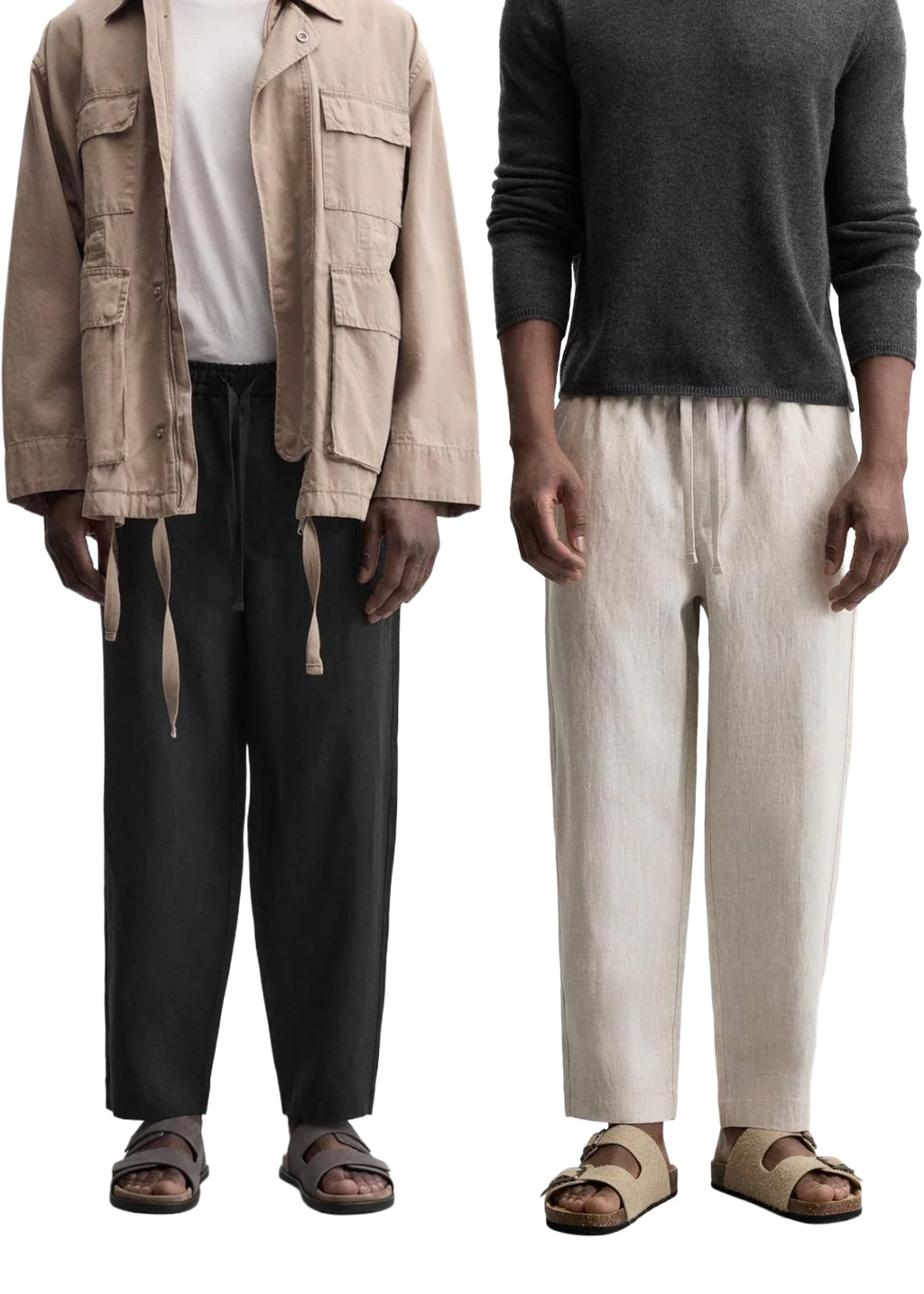 Fabmade Men’S Linen Pajama Combo – Beige & Black (Pack Of 2) | Grocsy