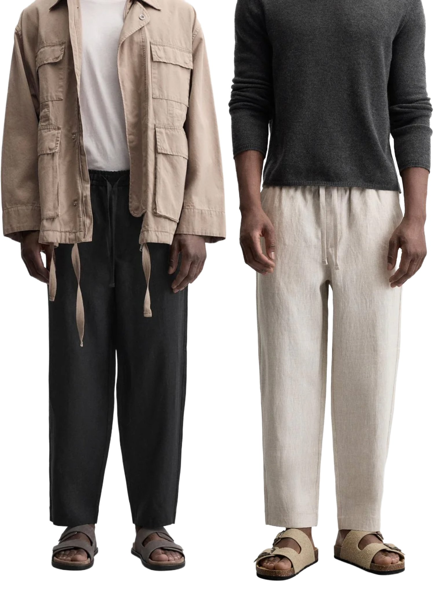 Fabmade Men’S Linen Pajama Combo – Beige & Black (Pack Of 2) | Grocsy