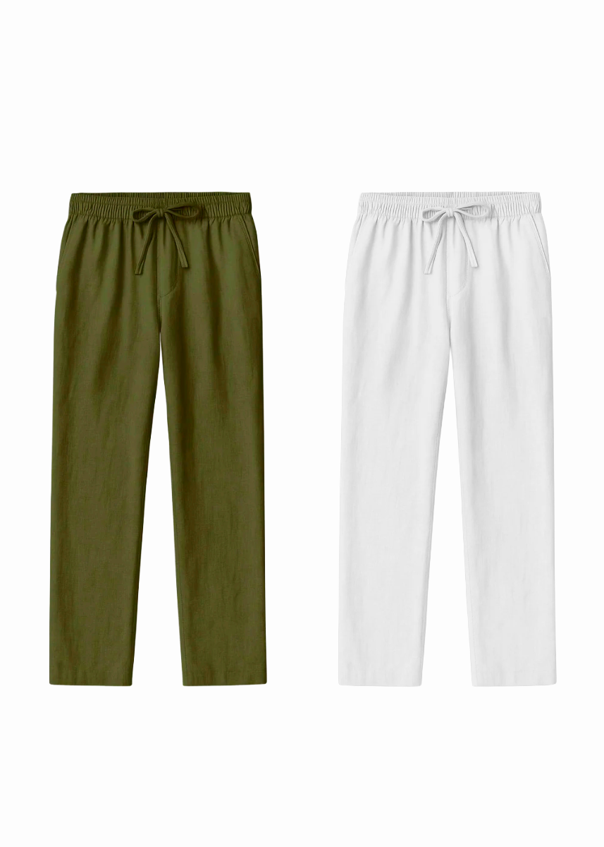 Fabmade Men’S Linen Pajama Combo – Olive & White (Pack Of 2) | Grocsy