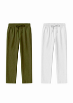 Fabmade Men’S Linen Pajama Combo – Olive & White (Pack Of 2) | Grocsy
