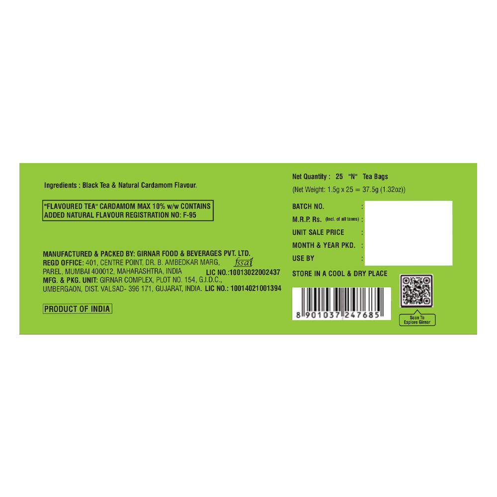 Girnar Black Tea Bags - Elaichi | Grocsy