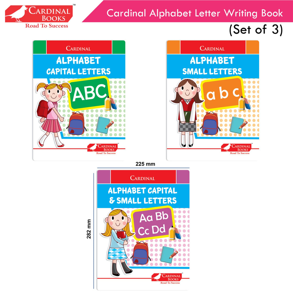 Cardinal Alphabet Letter Writing Book (Set of 3)|Alphabet Capital & Small Letter writing & Practice Book| Kindergarten Book for Kids Ages 3-6 Years | Grocsy